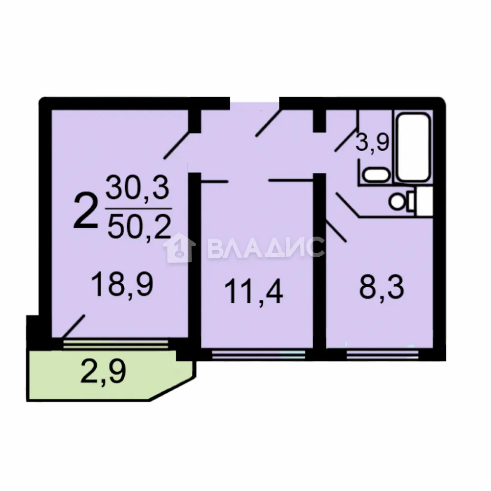 2-комнатная квартира, 50.8 м² - фото 12