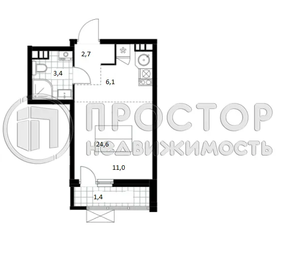 Студия, 24.6 м² - фото 8