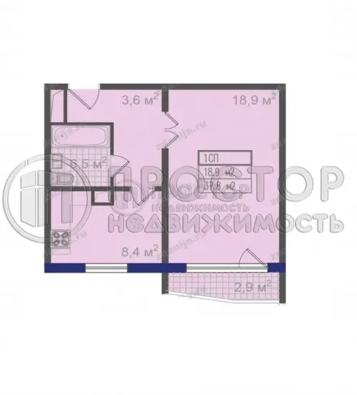 1-комнатная квартира, 40.7 м² - фото 8