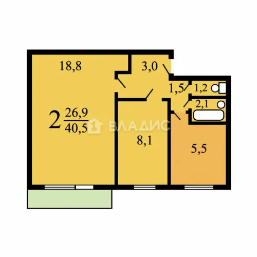 2-комнатная квартира, 40.5 м² - фото 9