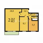 2-комнатная квартира, 40.5 м² - фото 17