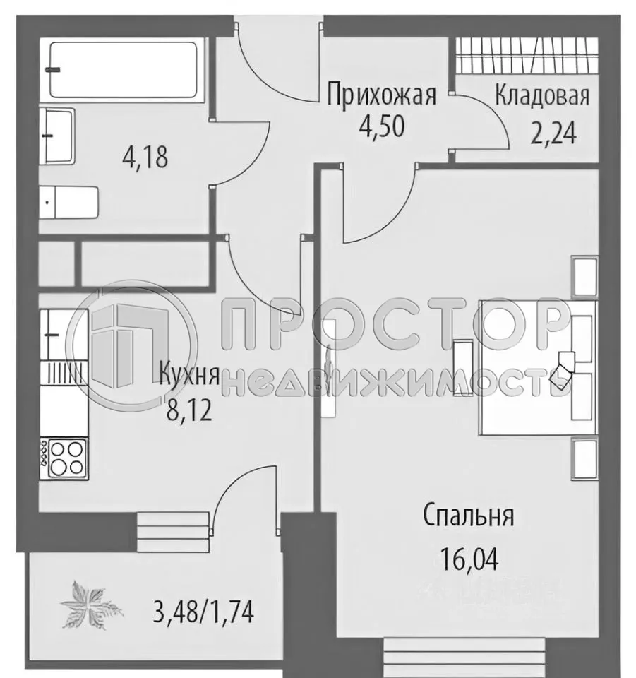 1-комнатная квартира, 36 м² - фото 14