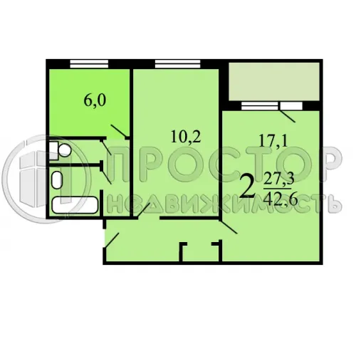 2-комнатная квартира, 42.6 м² - фото 30