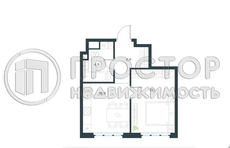 1-комнатная квартира, 33.8 м² - фото 16