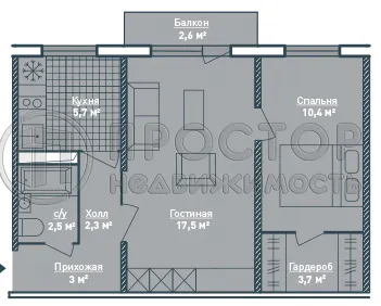 2-комнатная квартира, 45 м² - фото 30