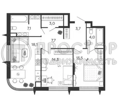 2-комнатная квартира, 76.2 м² - фото 7