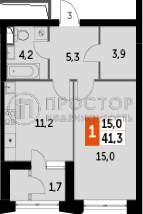 1-комнатная квартира, 41.3 м² - фото 8