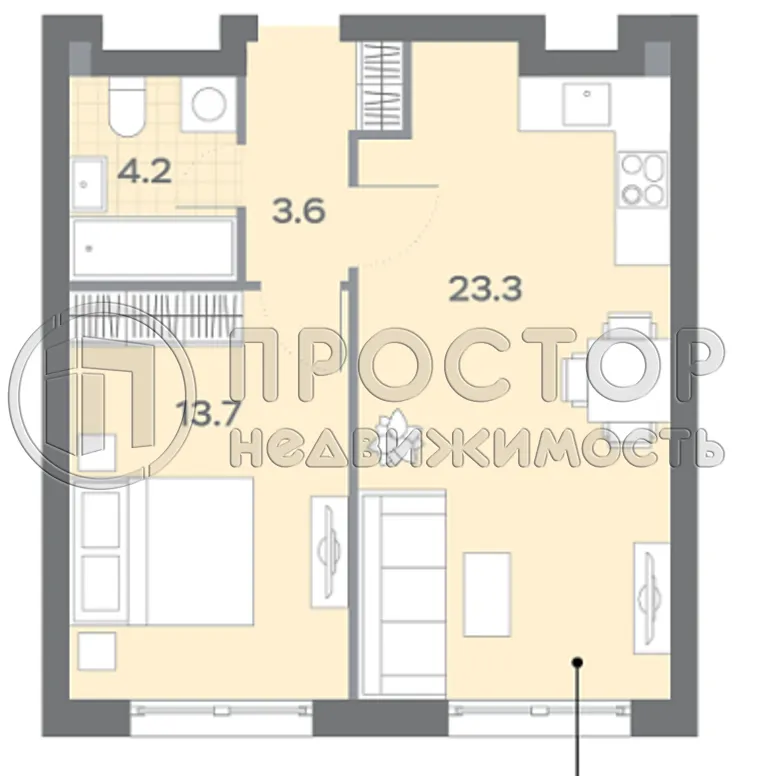 1-комнатная квартира, 44.9 м² - фото 7