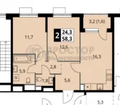 2-комнатная квартира, 58.3 м² - фото 13
