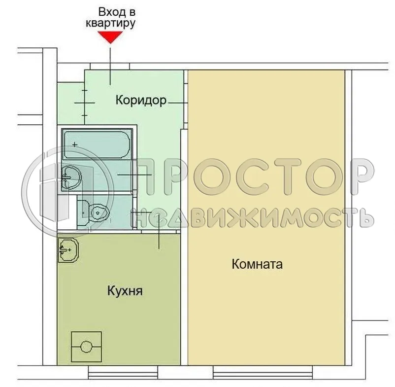 1-комнатная квартира, 32.7 м² - фото 12