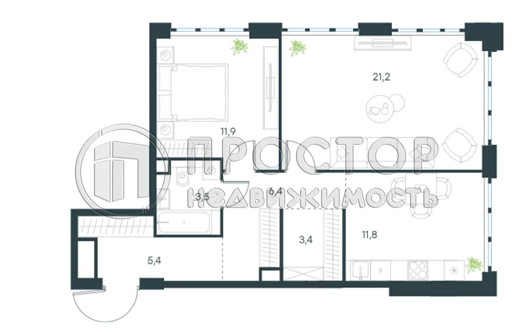 2-комнатная квартира, 61.7 м² - фото 7