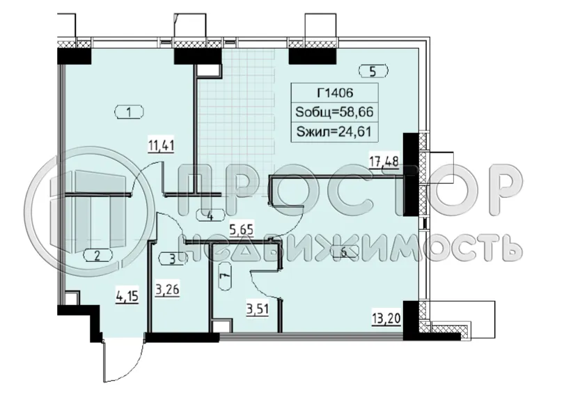 2-комнатная квартира, 58.66 м² - фото 5