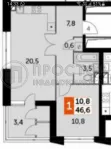 1-комнатная квартира, 46.6 м² - фото 13