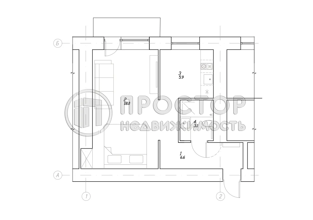 1-комнатная квартира, 33.3 м² - фото 20