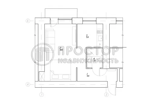 1-комнатная квартира, 33.3 м² - фото 20
