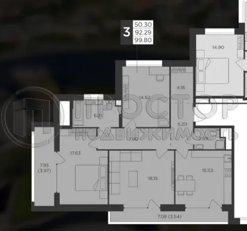 3-комнатная квартира, 100 м² - фото 2