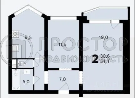 2-комнатная квартира, 51.1 м² - фото 11