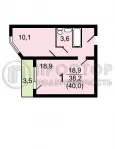 1-комнатная квартира, 40 м² - фото 19