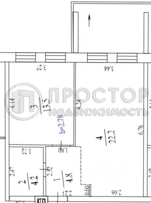 1-комнатная квартира, 44.7 м² - фото 13