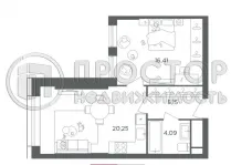1-комнатная квартира, 45.89 м² - фото 13