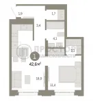 1-комнатная квартира, 42.6 м² - фото 8