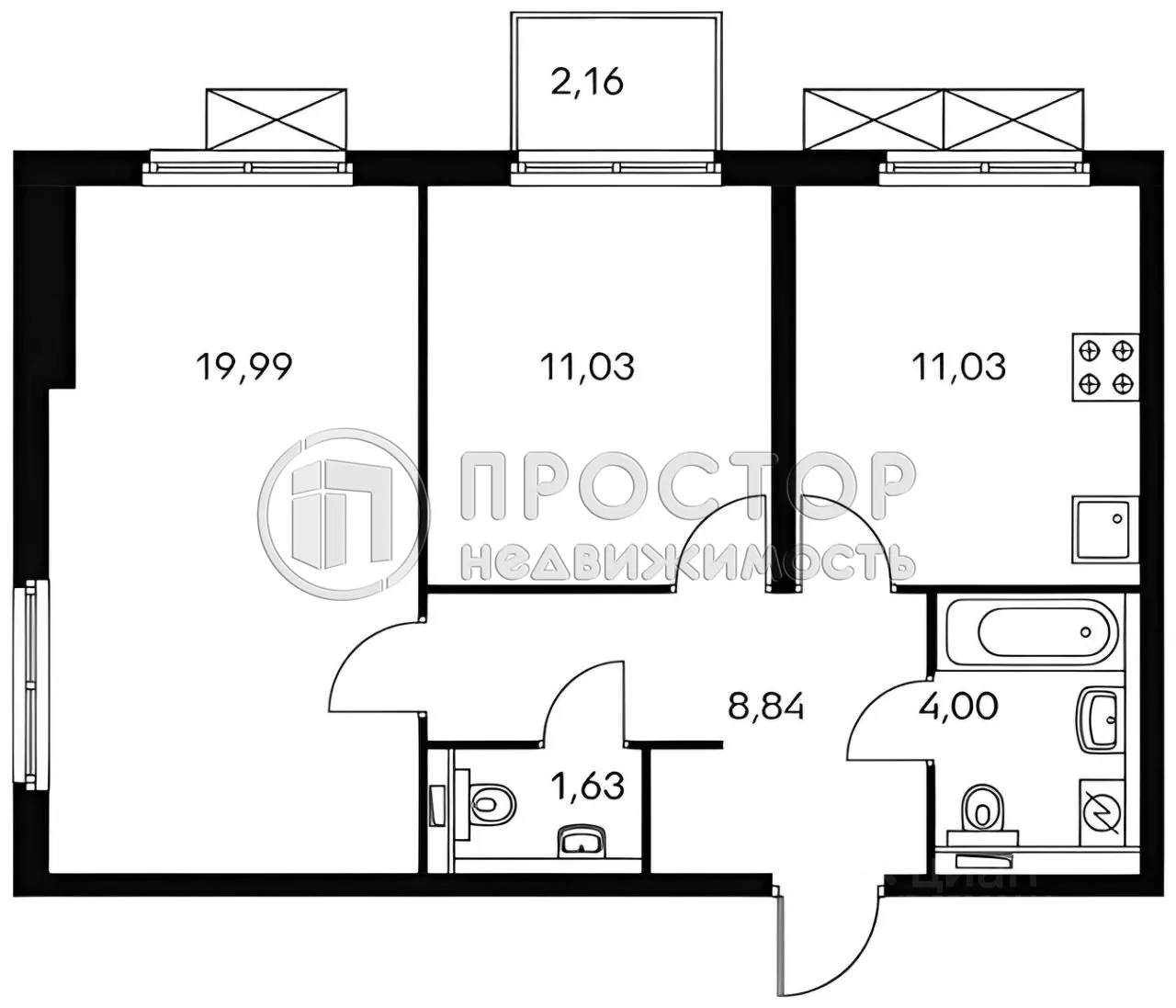 2-комнатная квартира, 55.5 м² - фото 14
