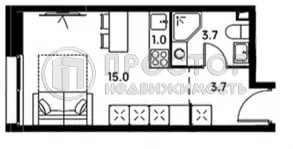 1-комнатная квартира, 23.4 м² - фото 13