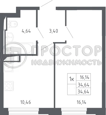 2-комнатная квартира, 34.64 м² - фото 6