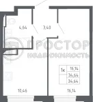 2-комнатная квартира, 34.64 м² - фото 11