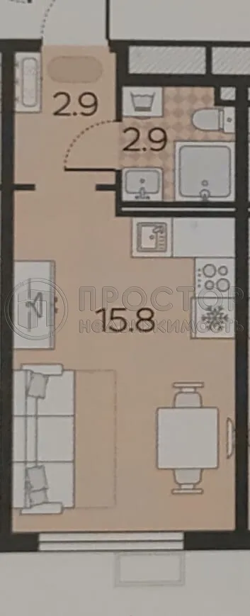 1-комнатная квартира, 22 м² - фото 9