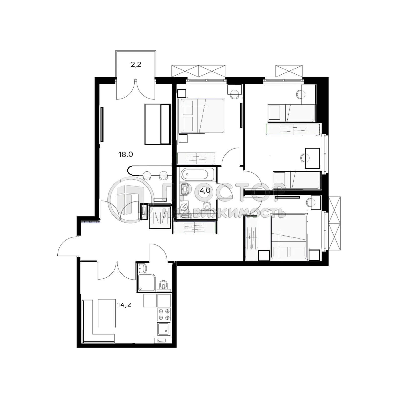 3-комнатная квартира, 98 м² - фото 2