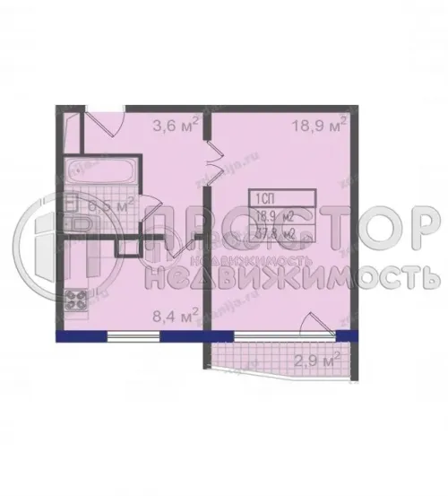 1-комнатная квартира, 40.7 м² - фото 12