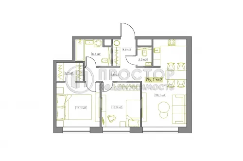 3-комнатная квартира, 75 м² - фото 7