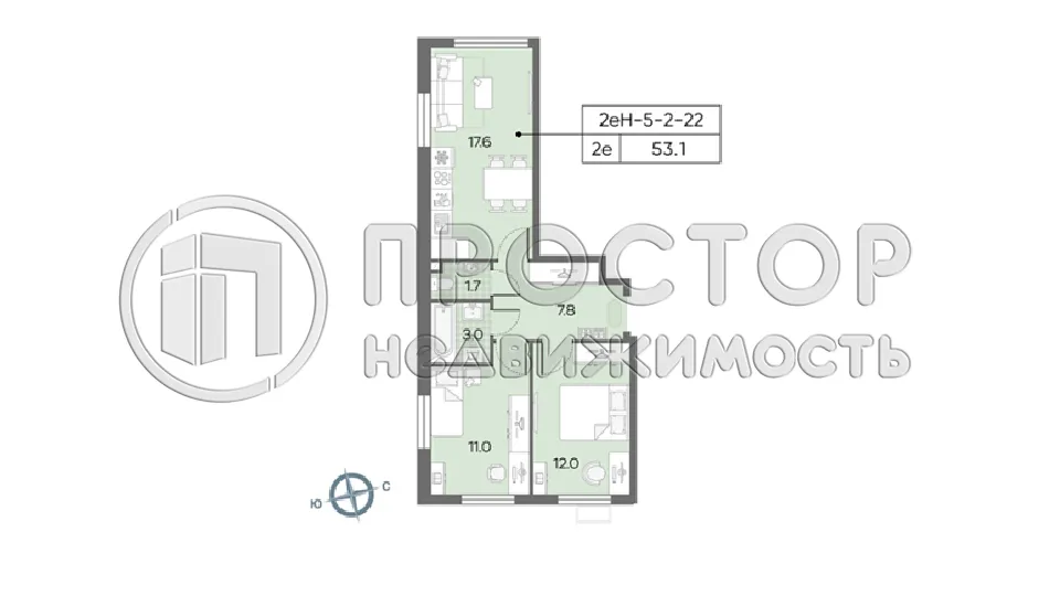 2-комнатная квартира, 52.9 м² - фото 12
