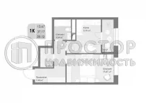 1-комнатная квартира, 39.12 м² - фото 16