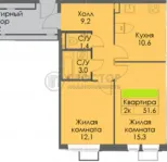 2-комнатная квартира, 51.6 м² - фото 23