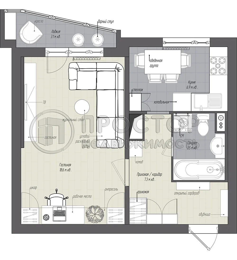 1-комнатная квартира, 38 м² - фото 12