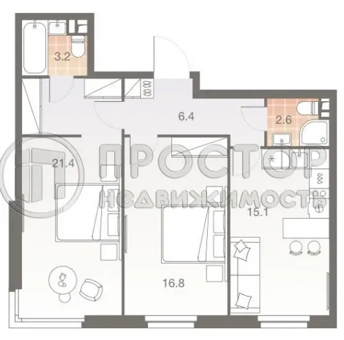 3-комнатная квартира, 65.5 м² - фото 7