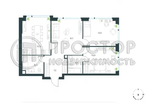 3-комнатная квартира, 75 м² - фото 9