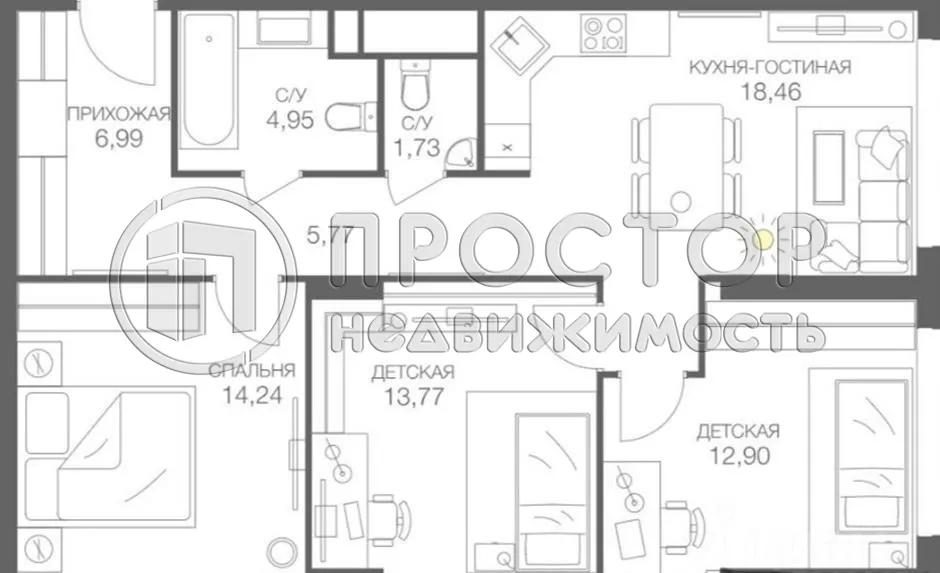 3-комнатная квартира, 80.34 м² - фото 8
