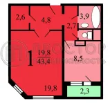 1-комнатная квартира, 42.3 м² - фото 29