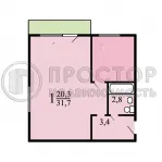 1-комнатная квартира, 31.5 м² - фото 37