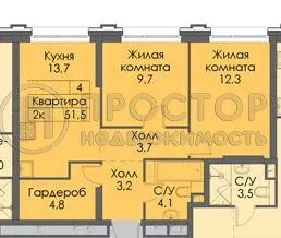 2-комнатная квартира, 51.5 м² - фото 8