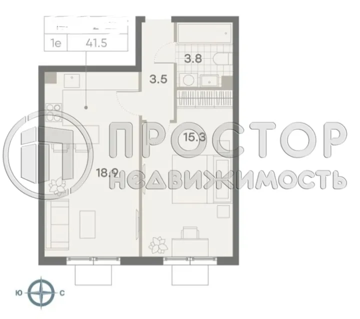 1-комнатная квартира, 41.5 м² - фото 7