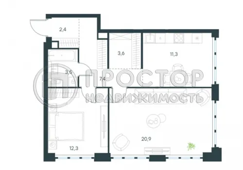 2-комнатная квартира, 61.3 м² - фото 9