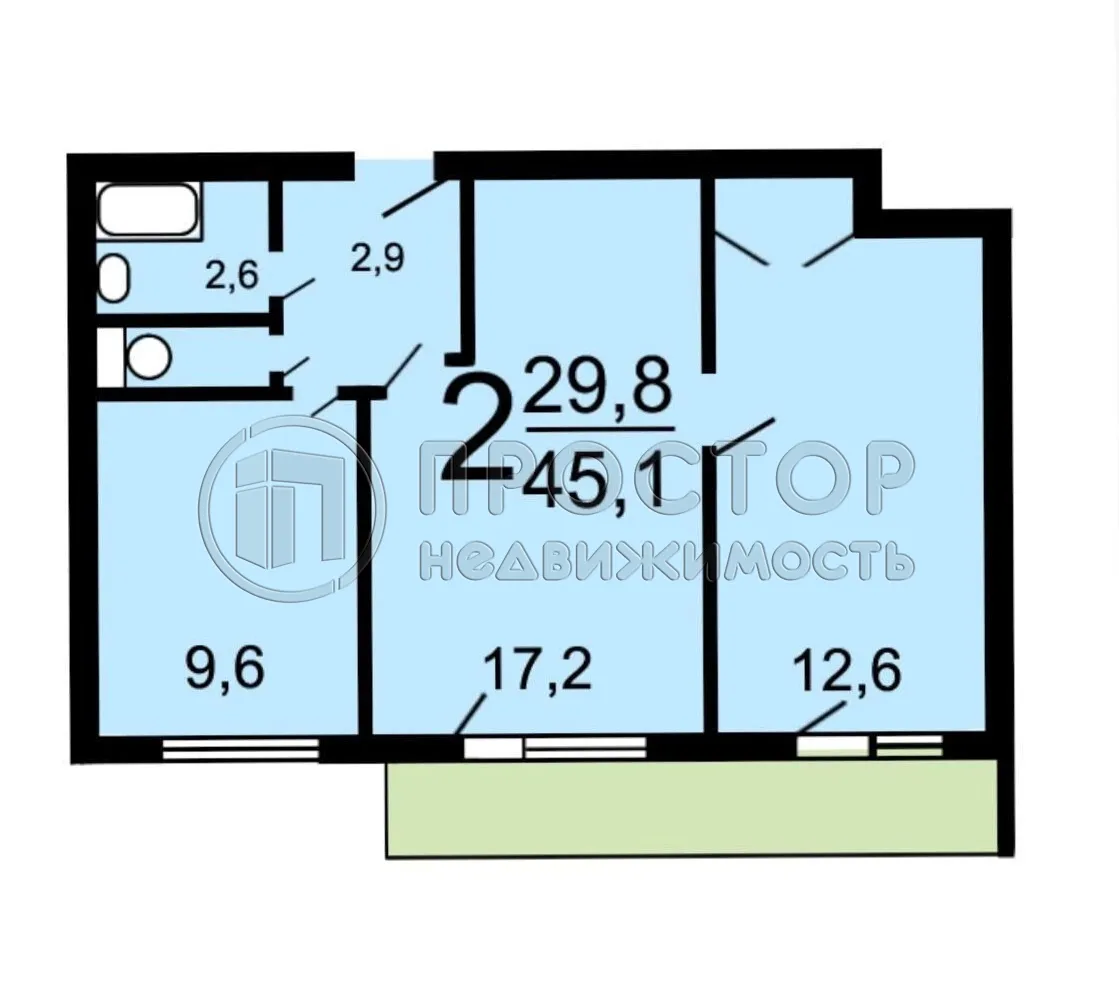 2-комнатная квартира, 50 м² - фото 12