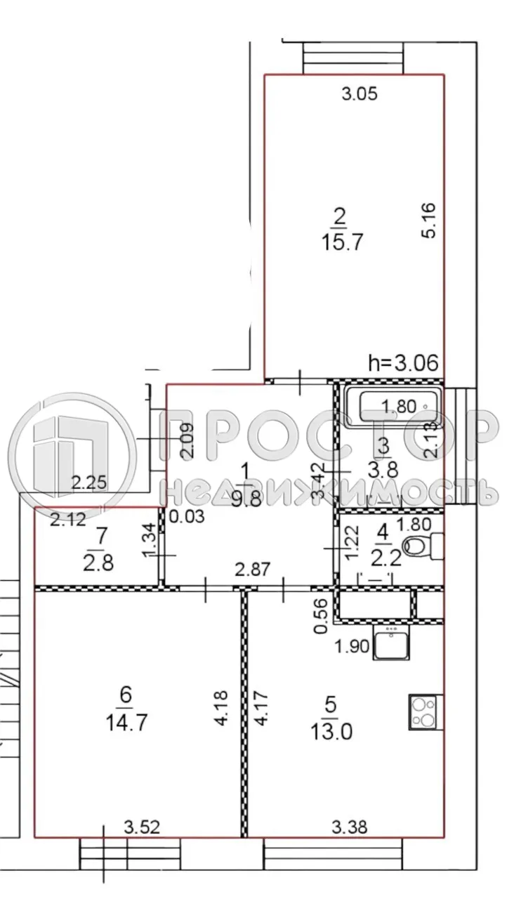 2-комнатная квартира, 62 м² - фото 12
