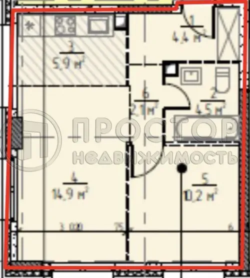 1-комнатная квартира, 42 м² - фото 13