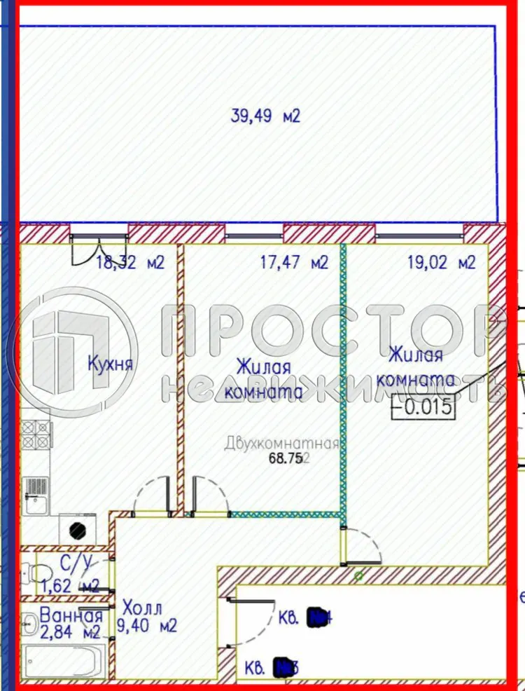 2-комнатная квартира, 68.8 м² - фото 12
