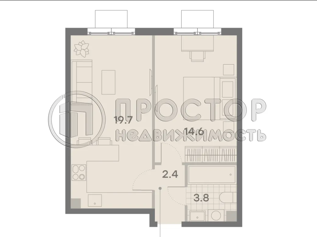 1-комнатная квартира, 40.5 м² - фото 7